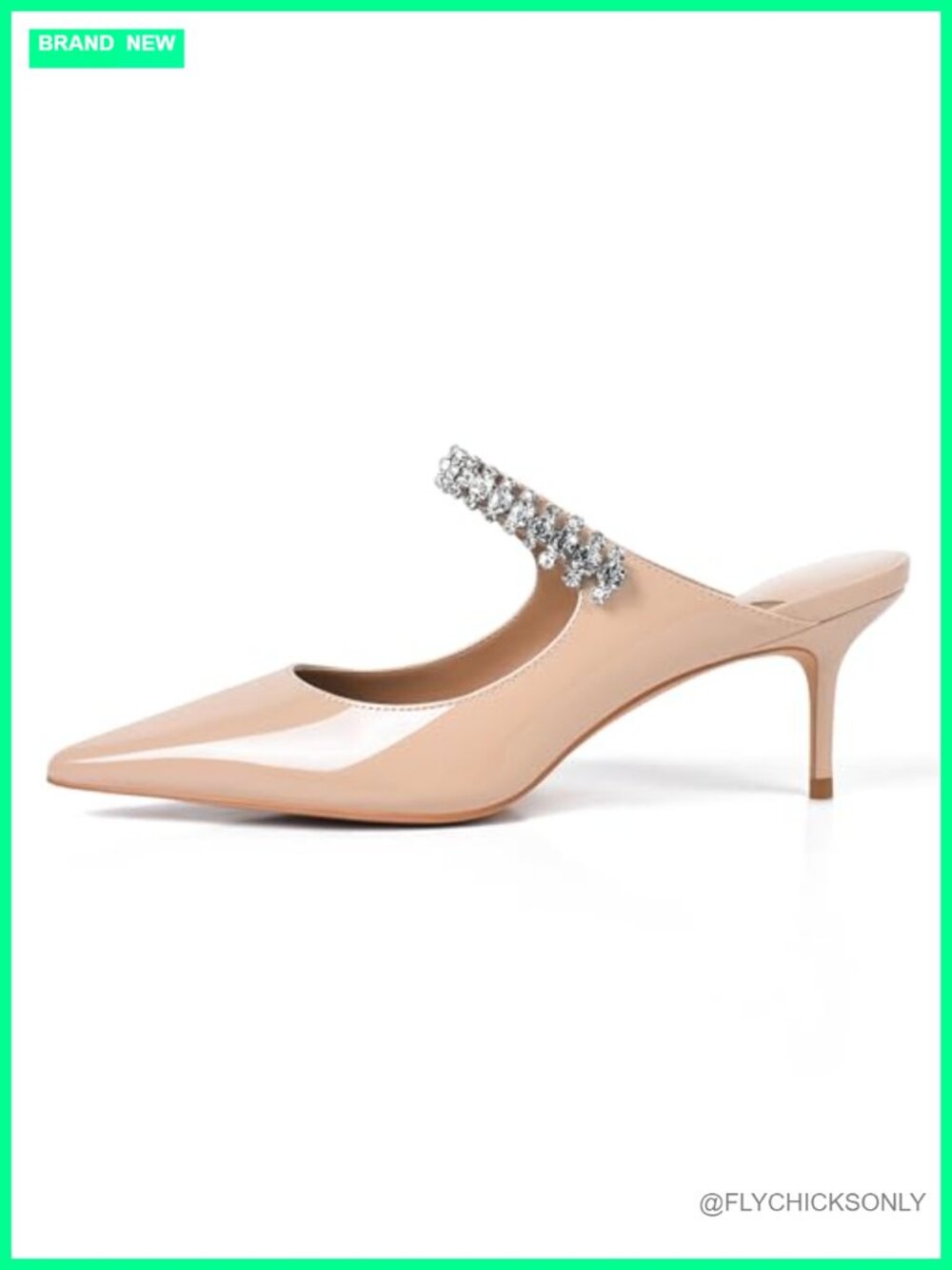 Rhinestone Kitten Heel Mules for Women Patent Leather Sandals